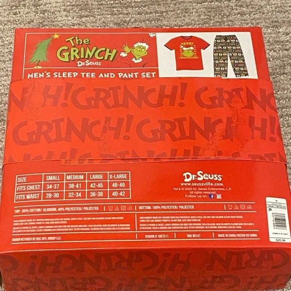 The Grinch “Merry Whatever” Sleep Tee Shirt and Pajama Pant Set Mens Medium - Picture 5 of 6